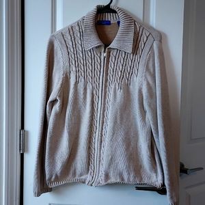 Karen Scott long sleeve Zipper sweater large tan